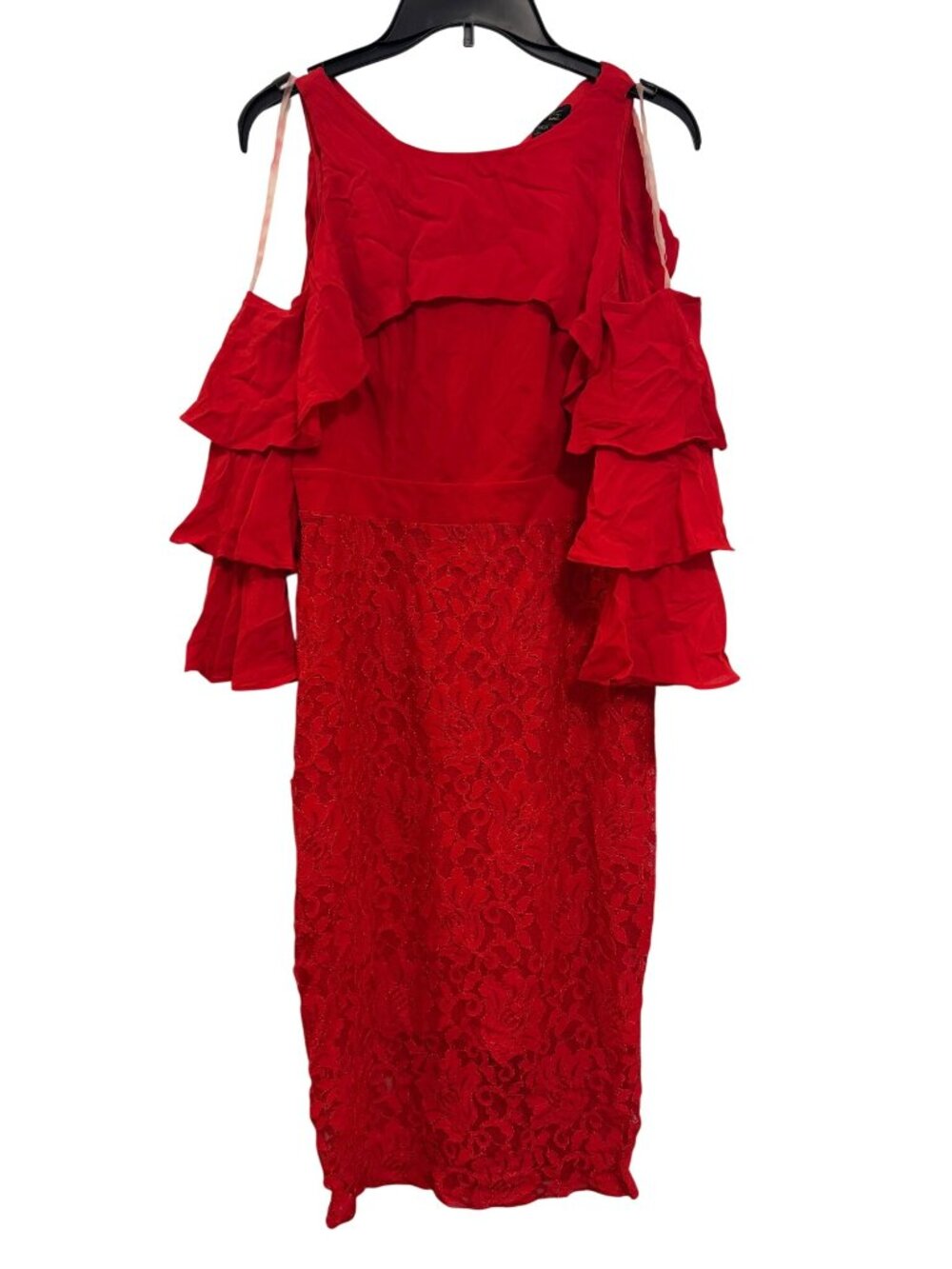 Talia Sodi Red Lace & Ruffle Off-Shoulder Midi Dress Small